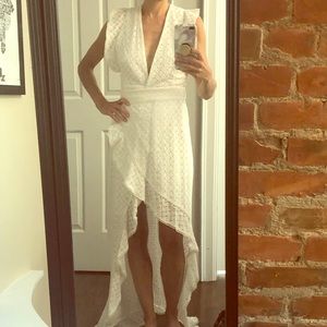 AFRM white lace wrap mullet dress